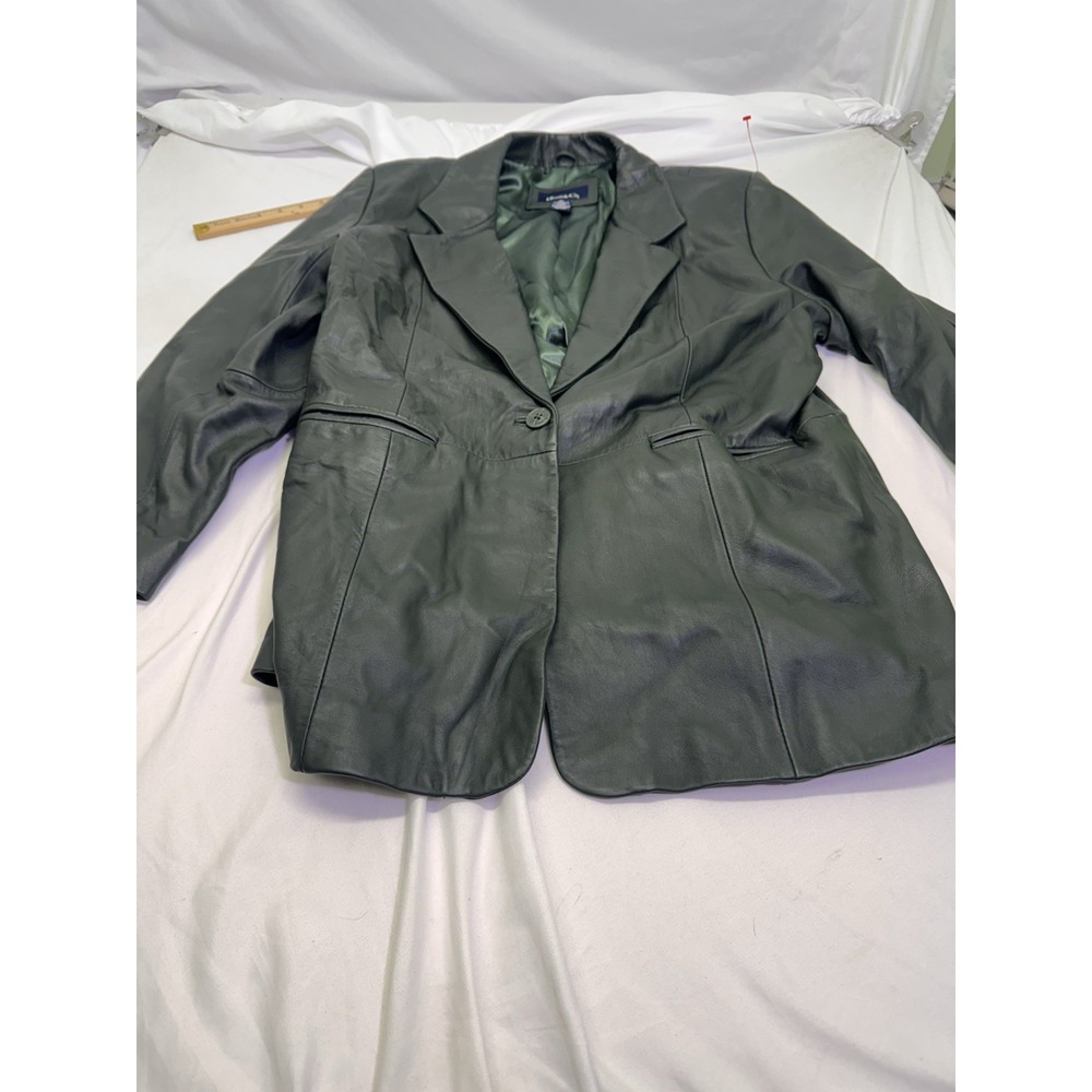 Denim and Company button up Leather Jacket Womens XL Lined Green western city - Picture 2 of 8